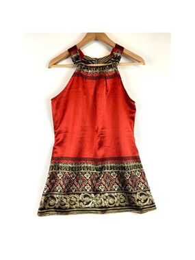 Como Black Women's Boho Halter Orange Tank Top Size Small